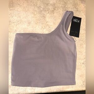Five the Label One-Shoulder Taupe Gray Active Cropped Top NWT
